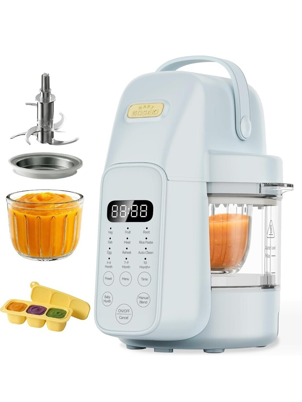 SosekiBaby Tutto Baby Food Maker, 9-in-1 Glass Bowl Steamer & Blender